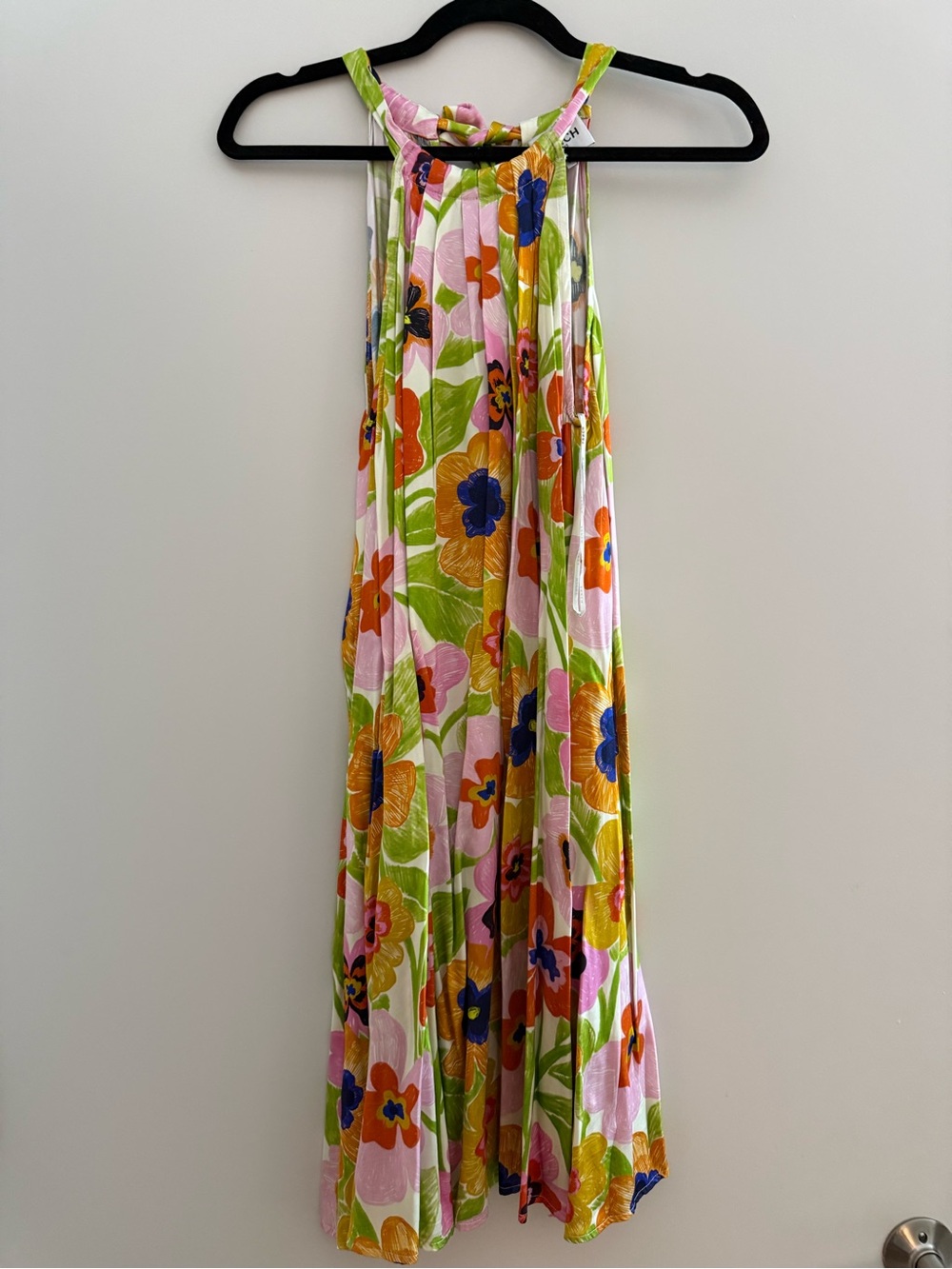 FRNCH Floral Halter Dress in Pink, Green & Orange